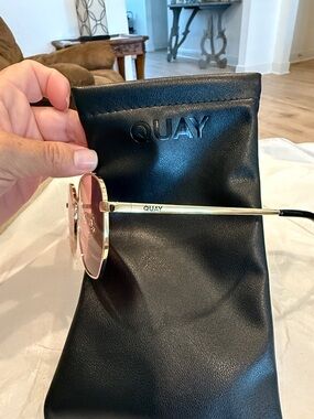 Quay Australia Gold Frame Sunglasses with Pink Lenses